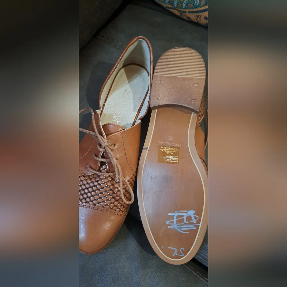 Sixtyseven Women's Cognac Woven Leather Lace-Up Flats